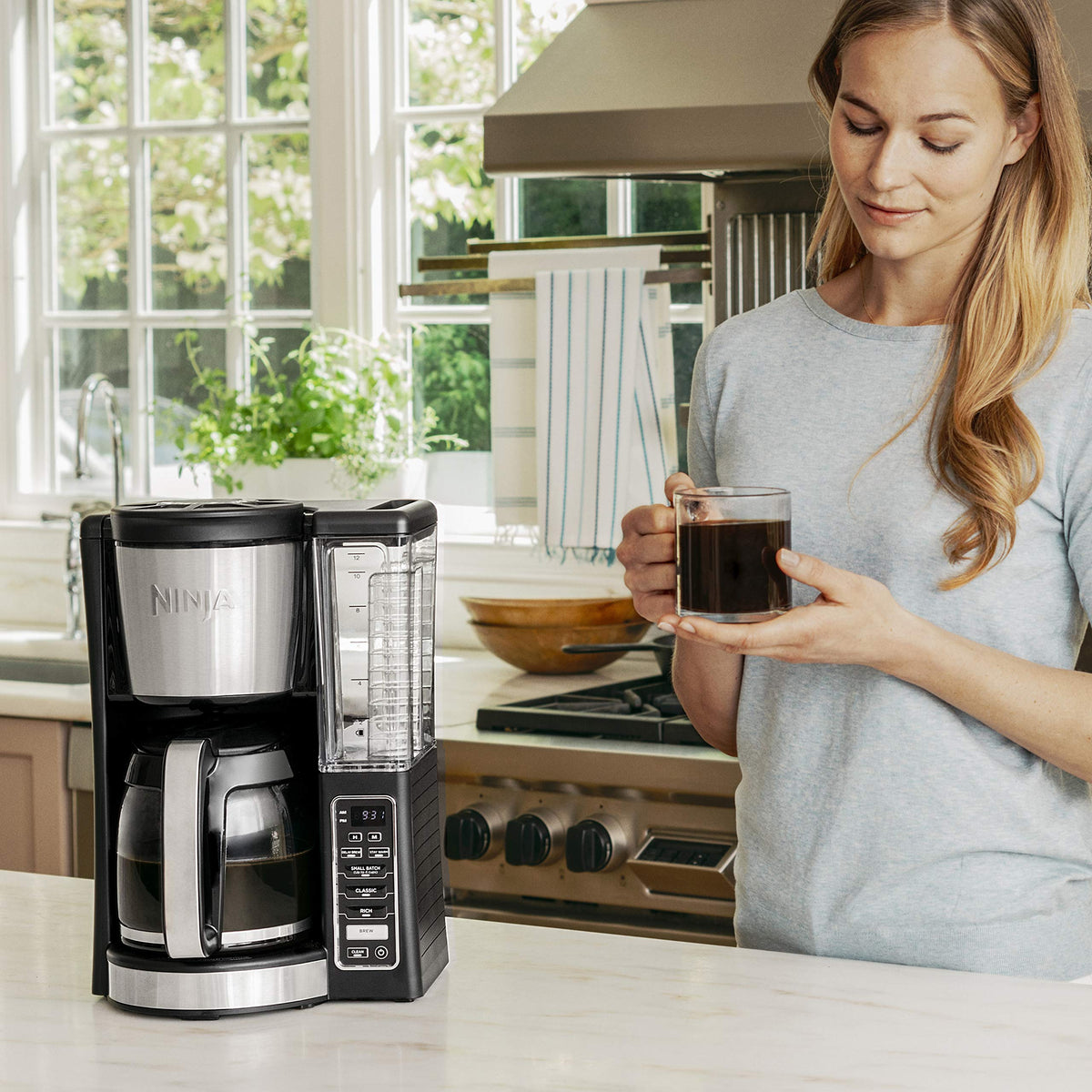 12-Cup Programmable Coffee Maker with 60 oz. Water Reservoir, Black/Stainless Steel D43946