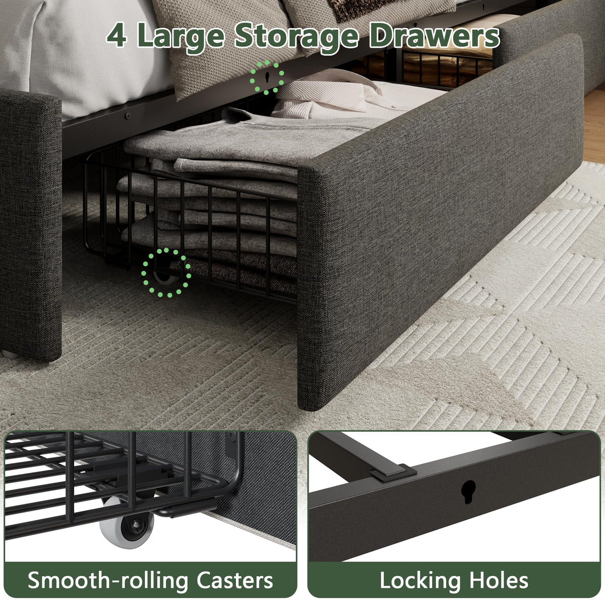 Queen Bed Frame with 4 Storage Drawers L334