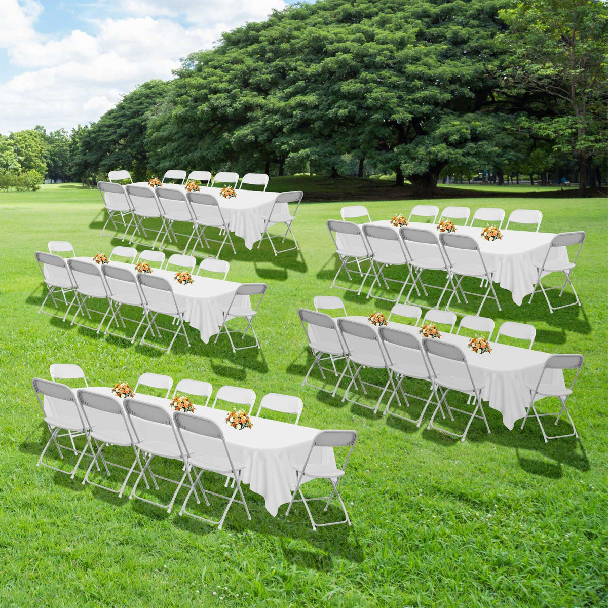 10 Pack White Plastic Folding Chairs with Steel Frame W985