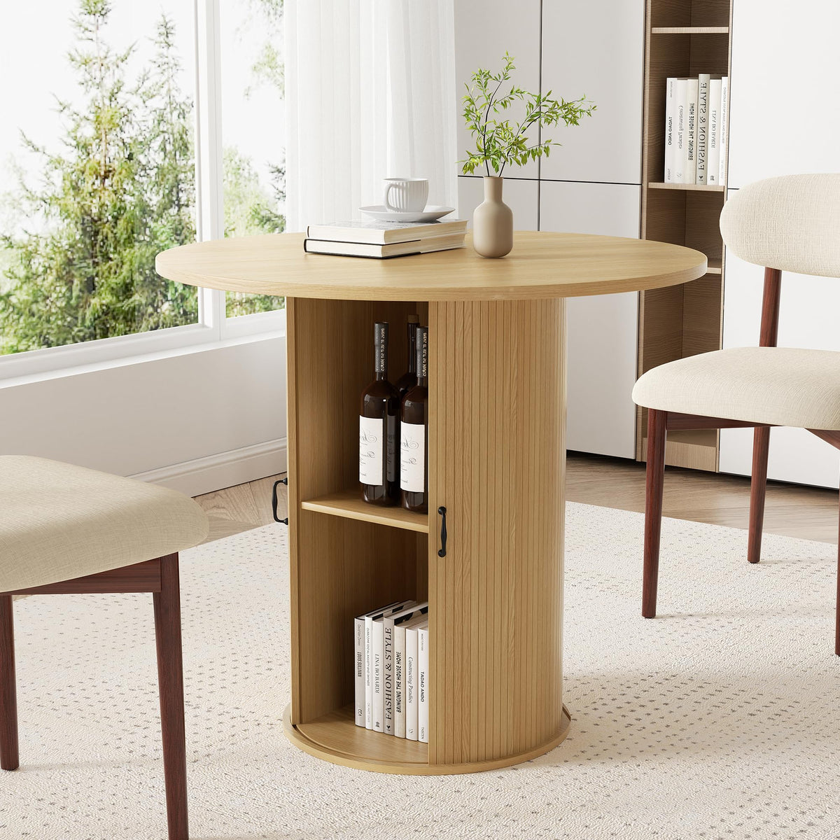 31.5 inch Round Dining Table with 2-Layer Storage Shelf P9393