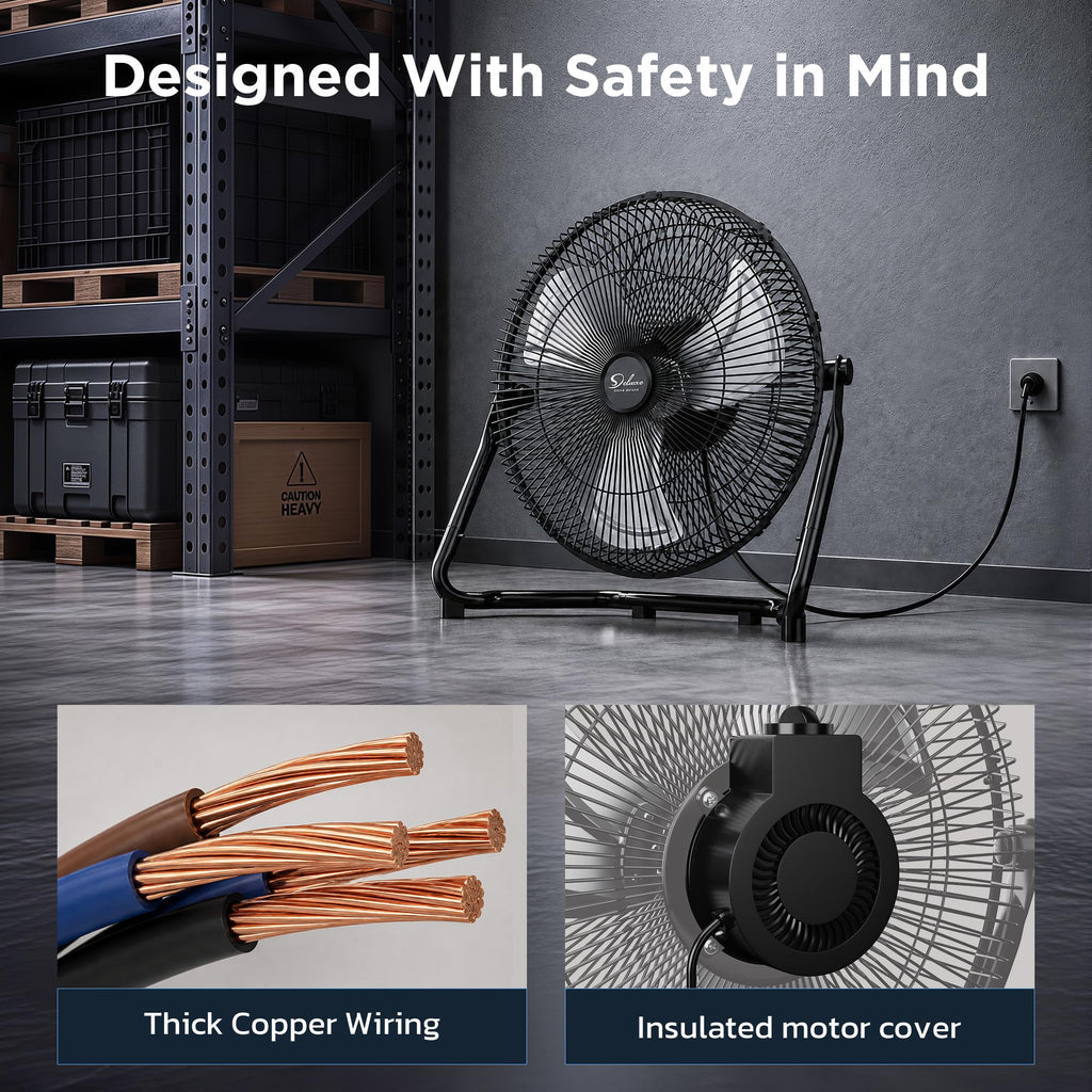 20 Inch 3-Speed High Velocity Metal Industrial Floor Fan, Black U3222