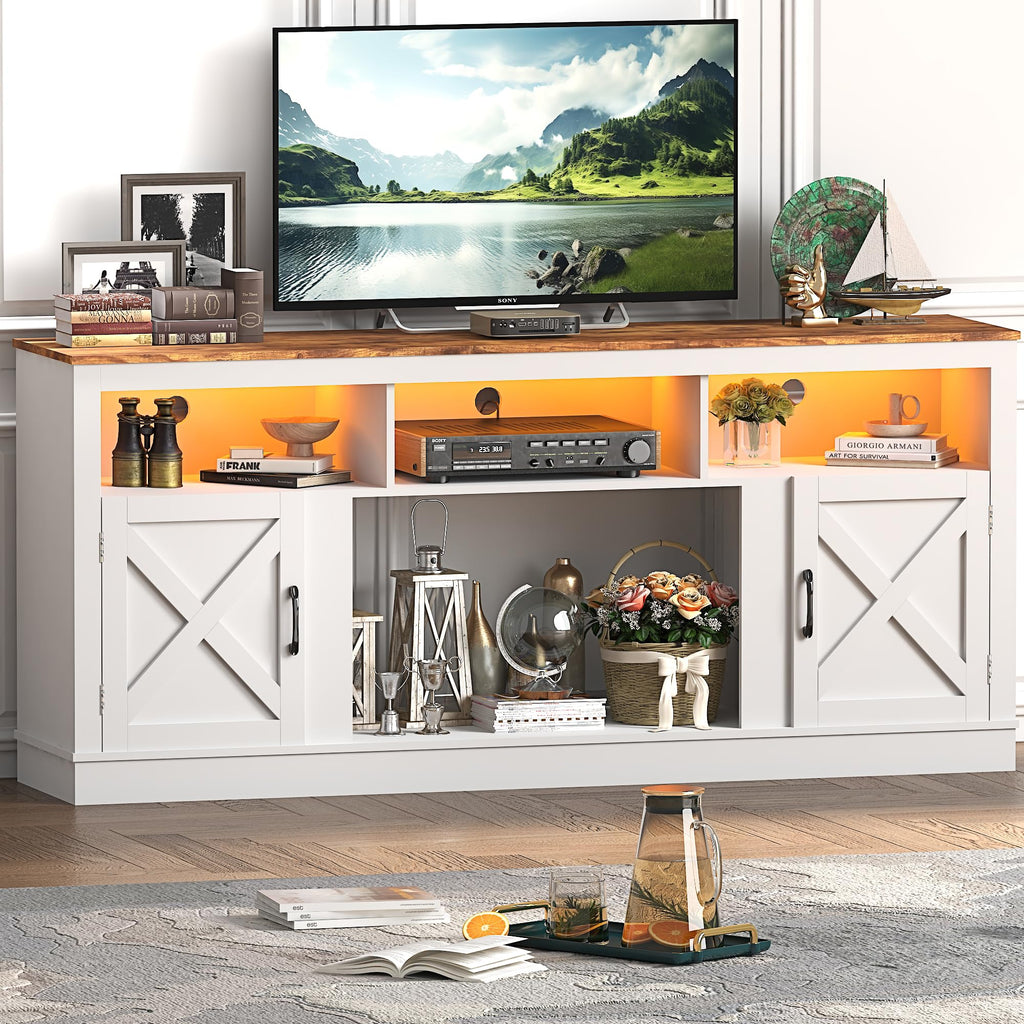 Farmhouse TV Stand for 70/75/80 Inch TV, White P7543
