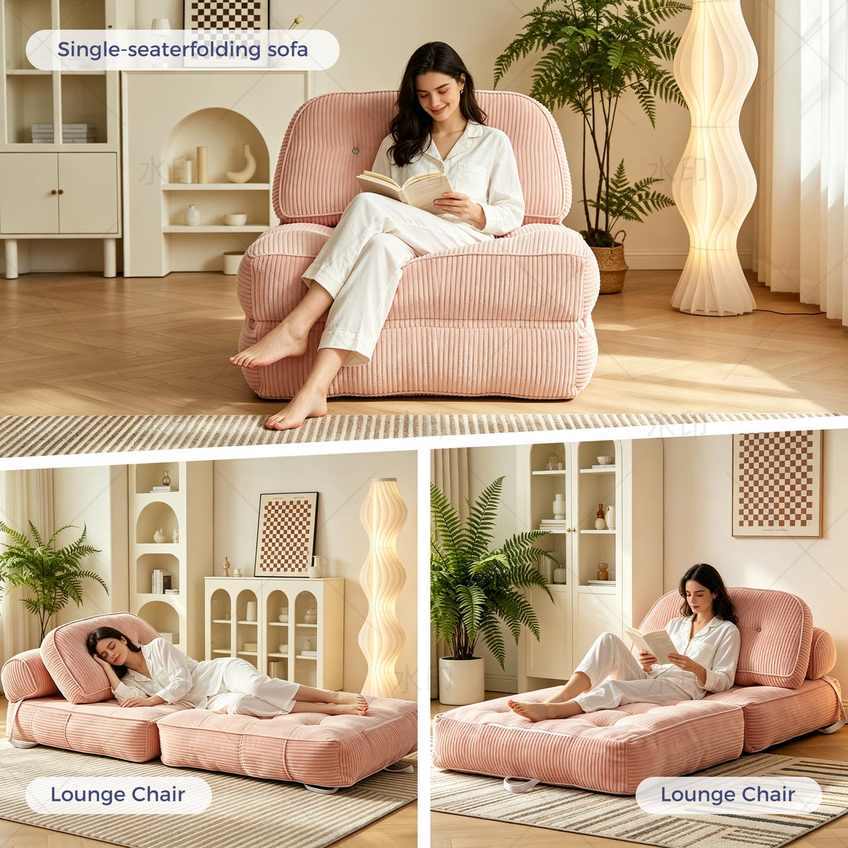 Pink Folding Futon Sleeper Sofa Bed Chair A460403