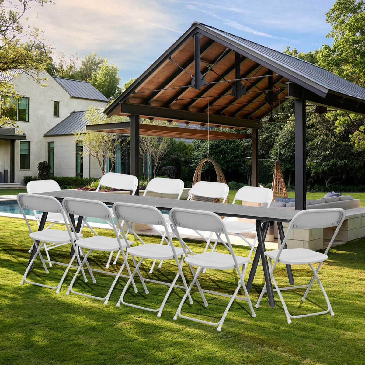 10 Pack White Plastic Folding Chairs with Steel Frame W985