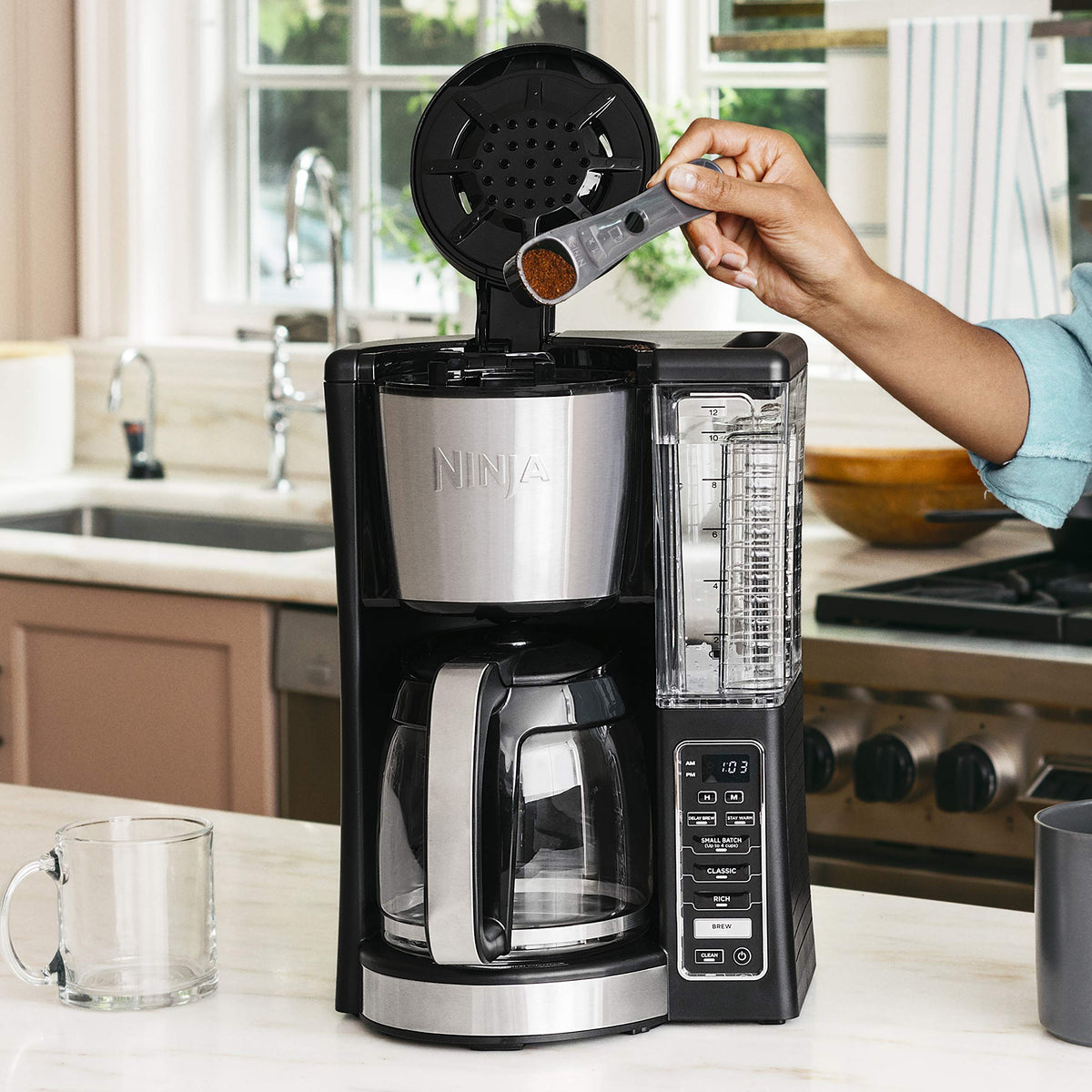 12-Cup Programmable Coffee Maker with 60 oz. Water Reservoir, Black/Stainless Steel D43946
