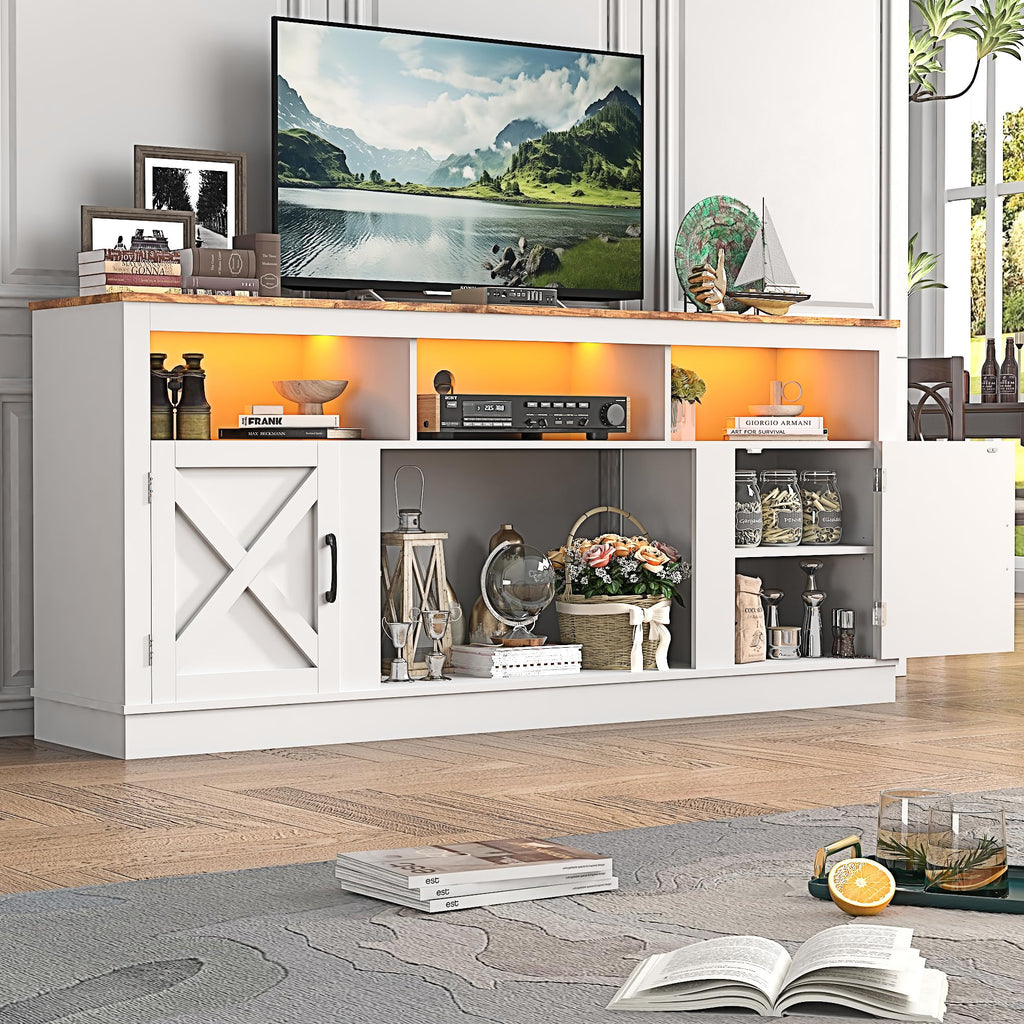 Farmhouse TV Stand for 70/75/80 Inch TV, White P7543